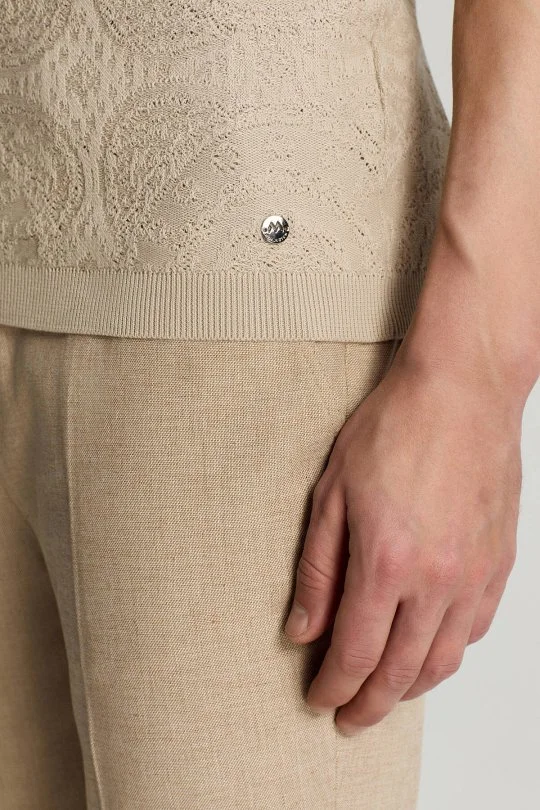 Hemington - Örgü Desen Açık Bej Bisiklet Yaka Triko T-Shirt (4)