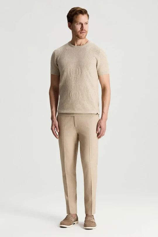 Hemington - Örgü Desen Açık Bej Bisiklet Yaka Triko T-Shirt (2)