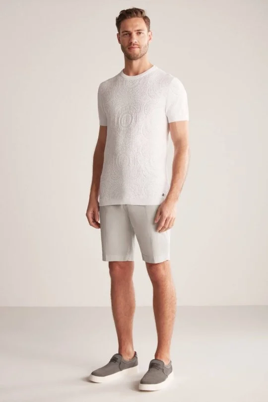 Hemington - Örgü Desen Beyaz Bisiklet Yaka Triko T-Shirt (5)