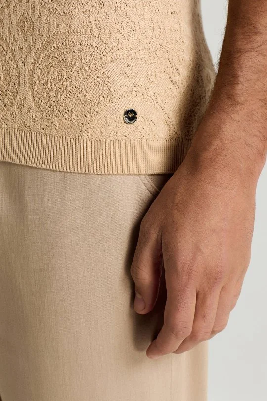 Hemington - Örgü Desen Krem Rengi Bisiklet Yaka Triko T-Shirt (4)