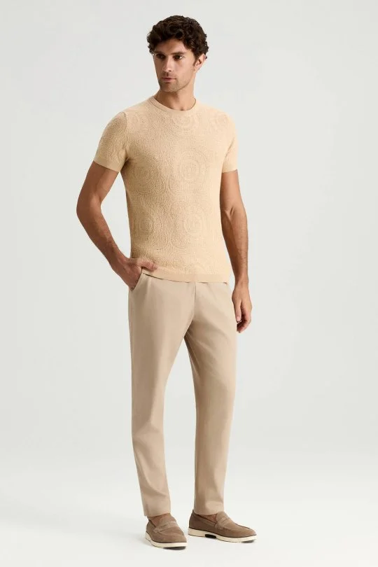 Hemington - Örgü Desen Krem Rengi Bisiklet Yaka Triko T-Shirt (2)