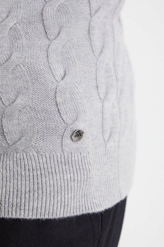 Hemington - Örgü Desen Açık Gri Lambswool Yün Triko Süveter (5)