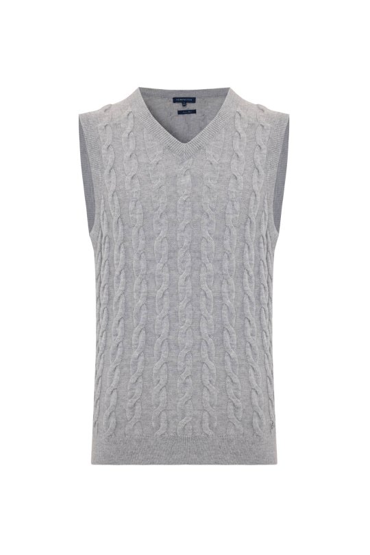 Örgü Desen Açık Gri Lambswool Yün Triko Süveter