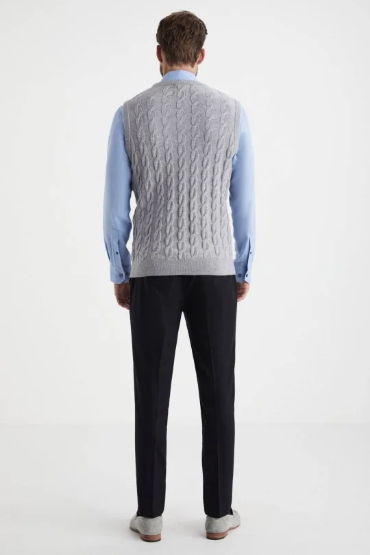 Hemington - Örgü Desen Açık Gri Lambswool Yün Triko Süveter (4)