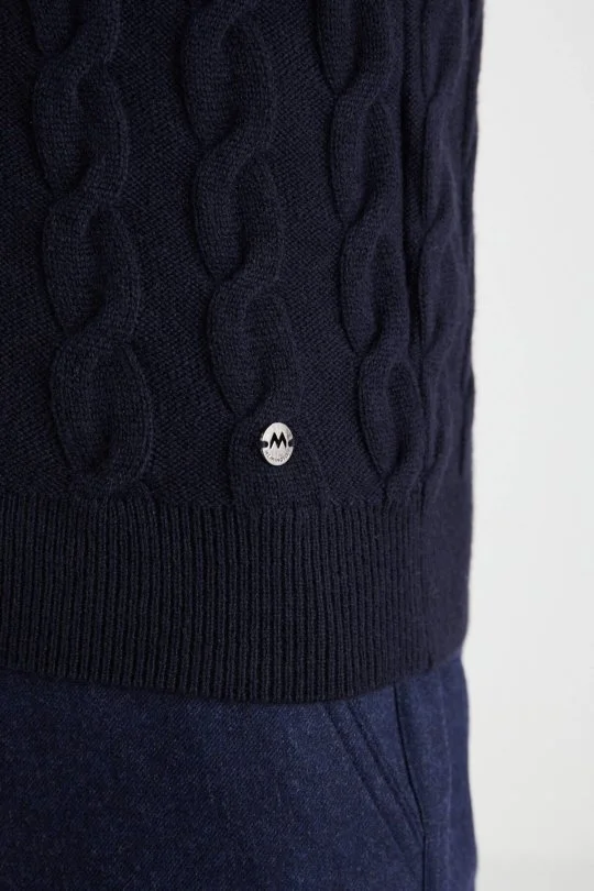 Hemington - Örgü Desen Lacivert Lambswool Yün Triko Süveter (4)