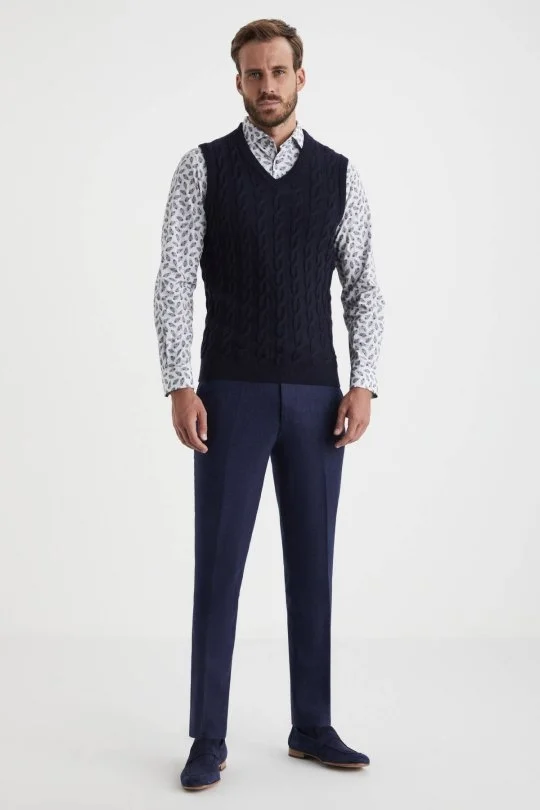 Hemington - Örgü Desen Lacivert Lambswool Yün Triko Süveter (1)