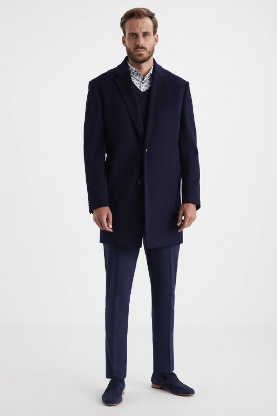 Örgü Desen Lacivert Lambswool Yün Triko Süveter