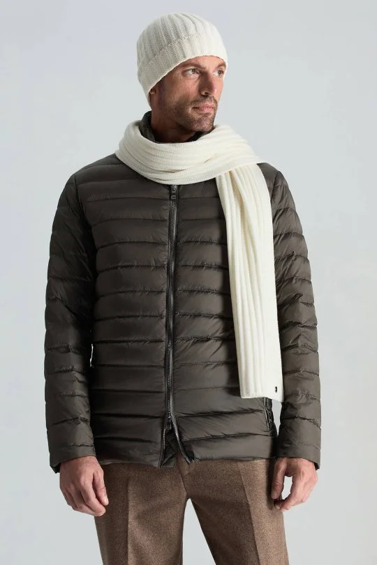 Hemington - Örgü Desenli Merino Yün Ekru Atkı