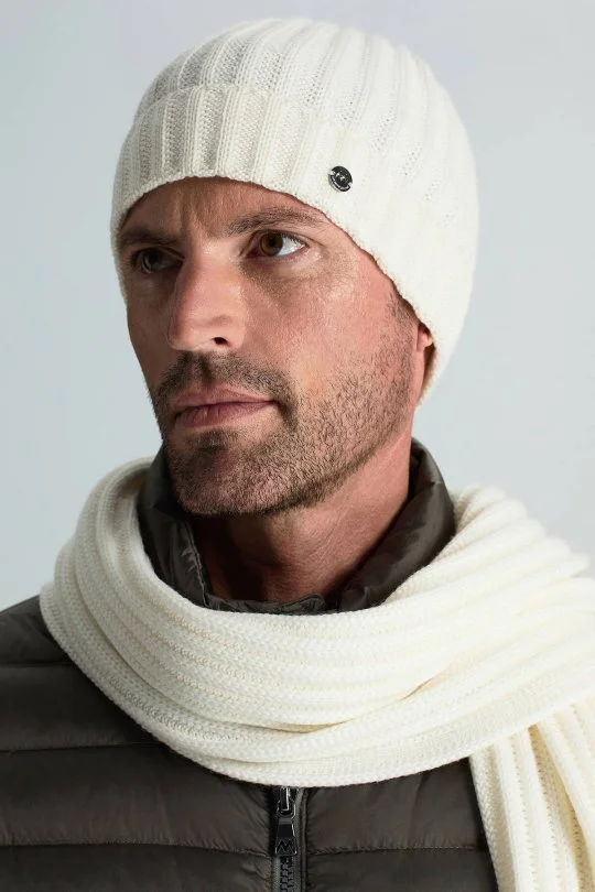 Hemington - Örgü Desenli Merino Yün Ekru Atkı (1)