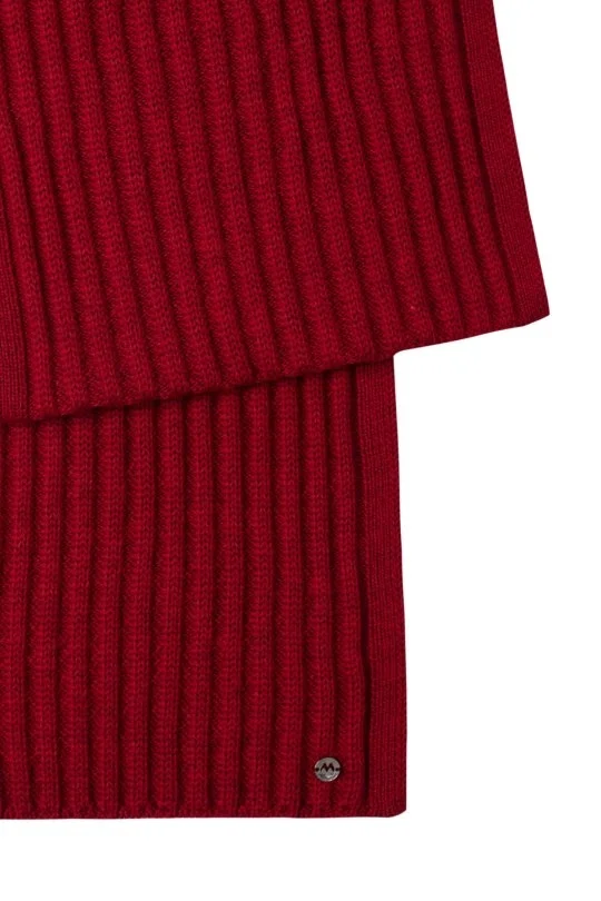 Hemington - Örgü Desenli Merino Yün Kırmızı Atkı (4)