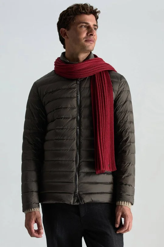 Hemington - Örgü Desenli Merino Yün Kırmızı Atkı