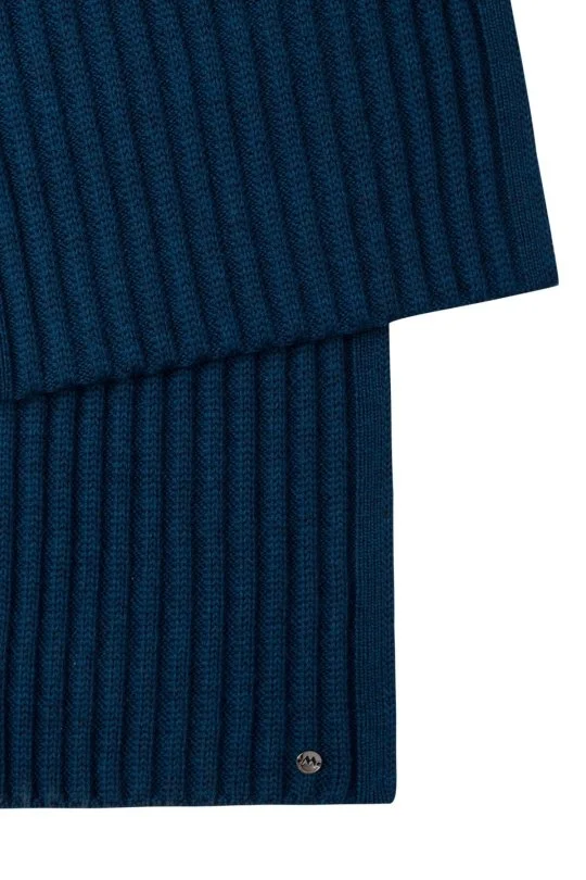 Hemington - Örgü Desenli Merino Yün Mavi Atkı (3)