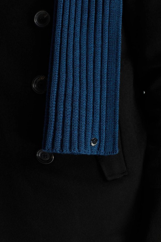 Örgü Desenli Merino Yün Mavi Atkı