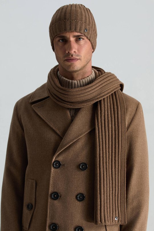 Örgü Desenli Merino Yün Tütün Rengi Atkı