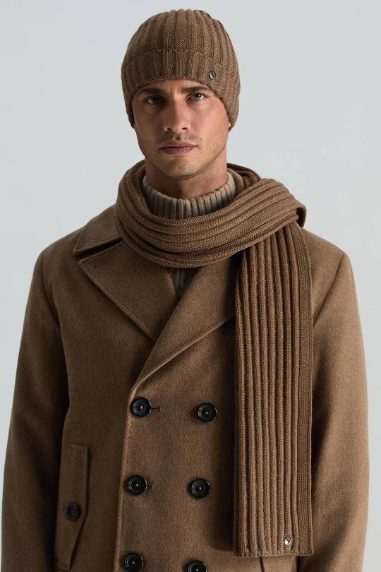 Hemington - Örgü Desenli Merino Yün Tütün Rengi Atkı