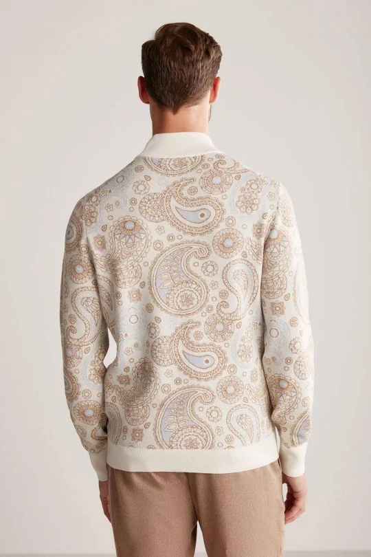 Hemington - Paisley Desen Extrafine Merino Lupetto Yaka Ekru Triko (5)