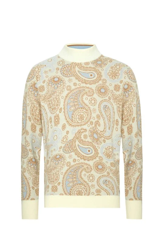 Hemington - Paisley Desen Extrafine Merino Lupetto Yaka Ekru Triko (7)