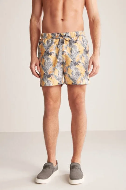 Hemington - Palmiye Desen Sarı-Gri Quick Dry Mayo