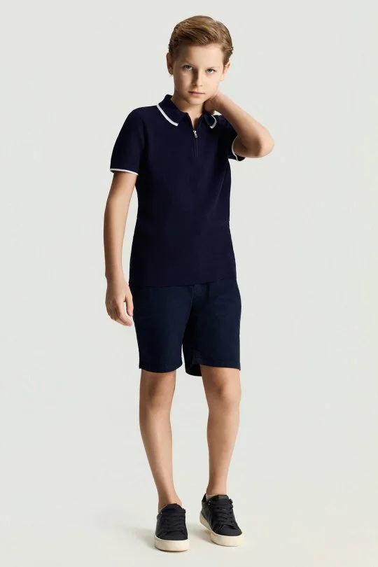 Lacivert Pamuk Chino Çocuk Bermuda Şort