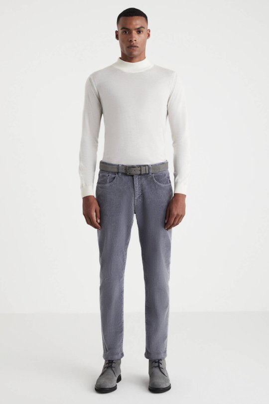 Pamuk Karışım 5 Cep Gri Kadife Pantolon