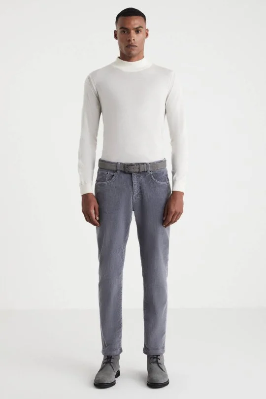 Hemington - Pamuk Karışım 5 Cep Gri Kadife Pantolon (1)