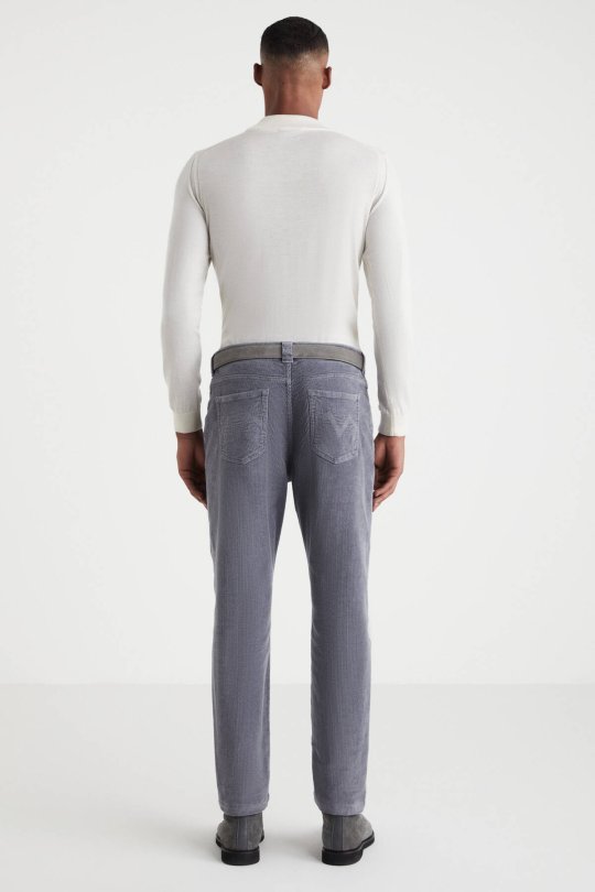 Pamuk Karışım 5 Cep Gri Kadife Pantolon