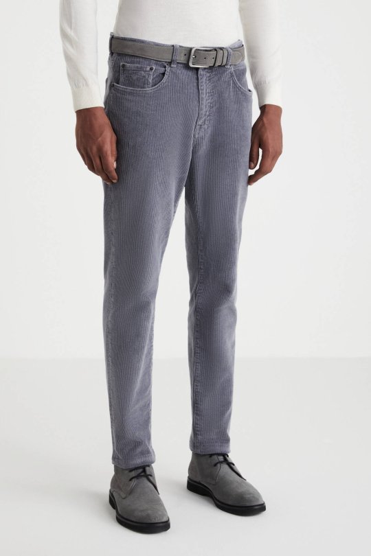 Pamuk Karışım 5 Cep Gri Kadife Pantolon