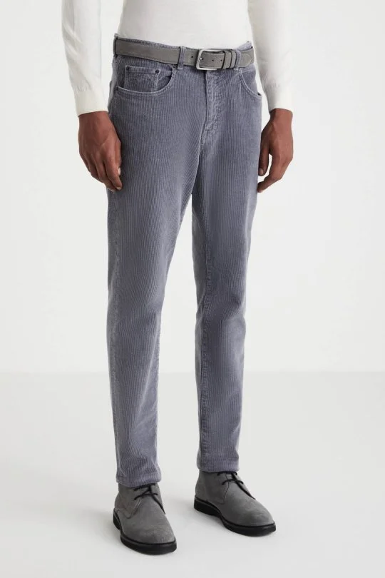 Hemington - Pamuk Karışım 5 Cep Gri Kadife Pantolon (4)