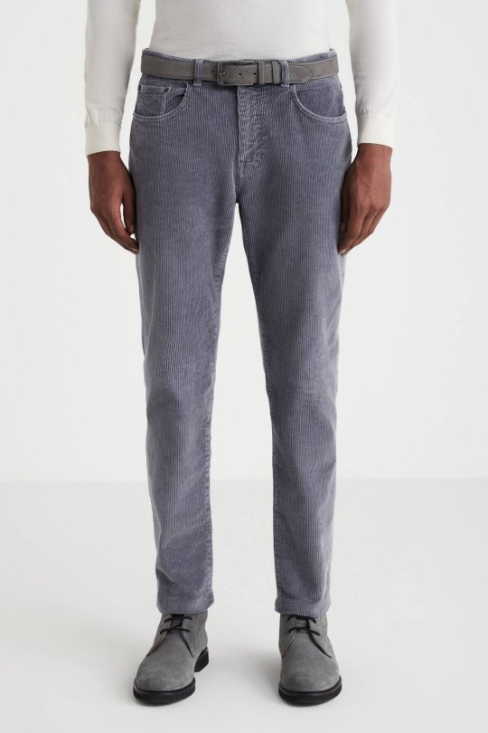 Pamuk Karışım 5 Cep Gri Kadife Pantolon