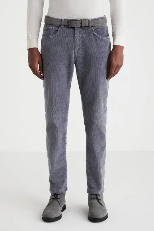 Hemington - Pamuk Karışım 5 Cep Gri Kadife Pantolon (1)