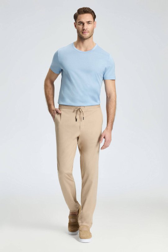 Pamuk Karışım Bej Rengi Relax Fit Jogger Pantolon