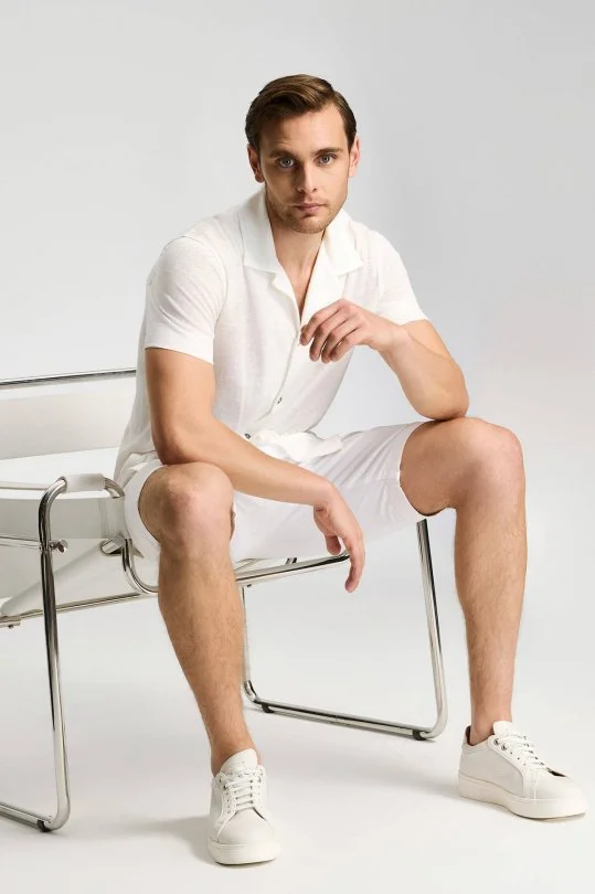 Pamuk Karışım Beyaz Chino Şort