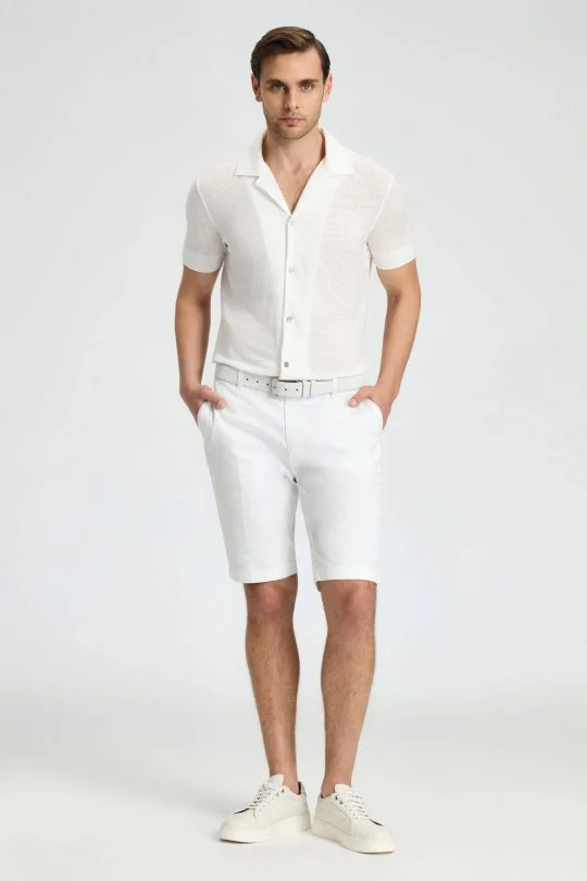 Pamuk Karışım Beyaz Chino Şort