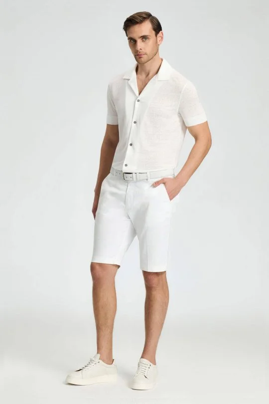 Pamuk Karışım Beyaz Chino Şort