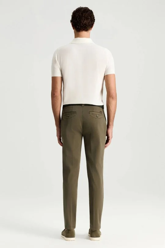 Pamuk Karışım Haki Yazlık Chino Pantolon