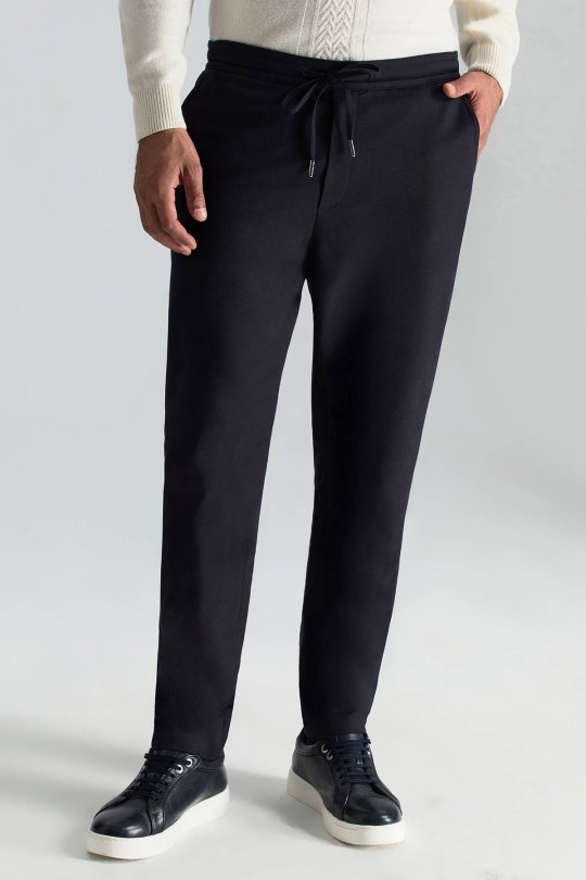 Pamuk Karışım Relax Fit Jogger Lacivert Chino Pantolon