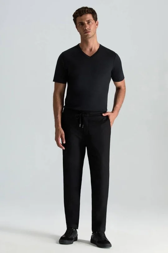Hemington - Pamuk Karışım Relax Fit Jogger Siyah Chino Pantolon (2)