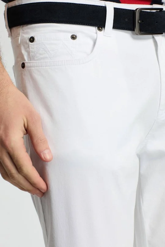 Pamuk Karışım Slim Fit 5 Cep Beyaz Yazlık Chino Pantolon
