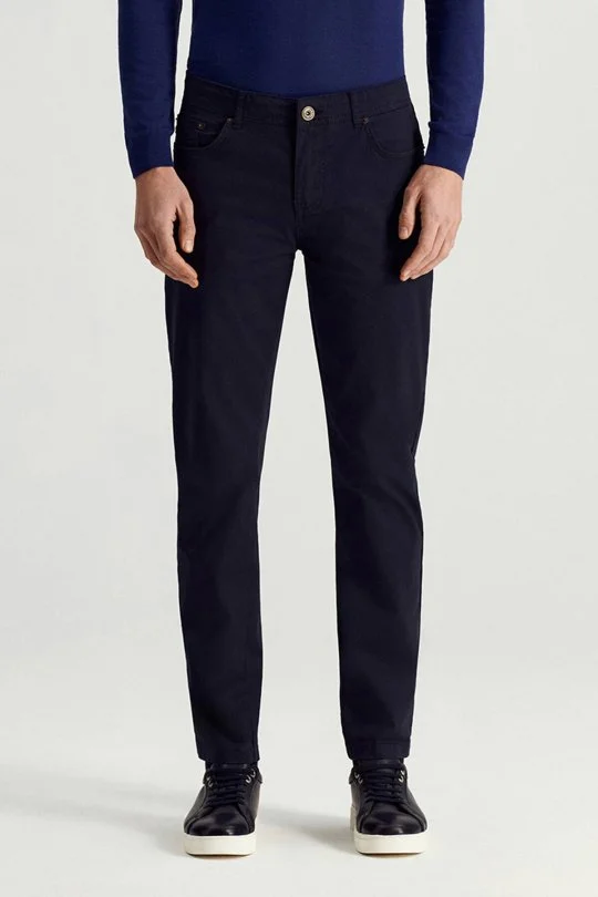 Pamuk Karışım Slim Fit 5 Cep Lacivert Yazlık Chino Pantolon