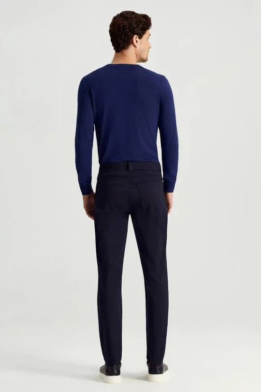 Pamuk Karışım Slim Fit 5 Cep Lacivert Yazlık Chino Pantolon