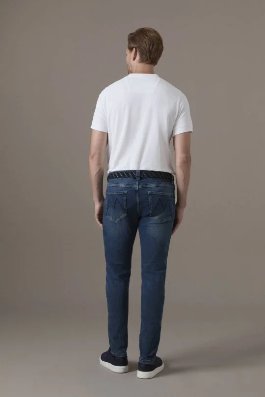 Pamuk Karışım Slim Fit Lacivert Taşlanmış Denim Pantolon