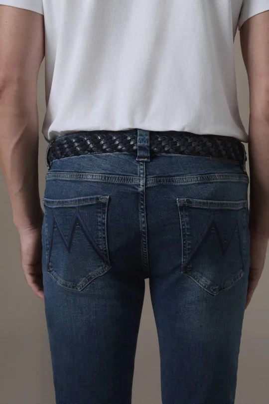 Pamuk Karışım Slim Fit Lacivert Taşlanmış Denim Pantolon