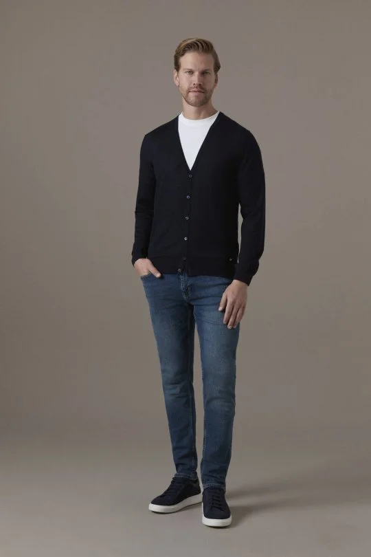 Pamuk Karışım Slim Fit Lacivert Taşlanmış Denim Pantolon