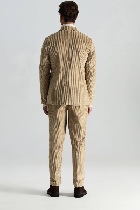 Pamuk Karışımlı Çizgi Desen Camel Kadife Blazer Ceket