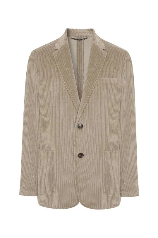 Hemington - Pamuk Karışımlı Çizgi Desen Camel Kadife Blazer Ceket (6)