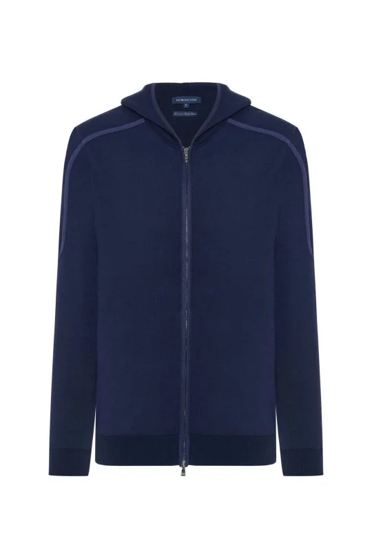 Hemington - Pamuk Karışımlı Kapüşonlu Fermuarlı Lacivert Hırka (6)