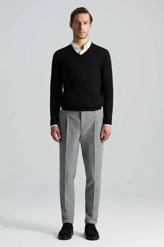 Hemington - Pamuk Kaşmir Karışım Açık Gri Relax Chino Pantolon