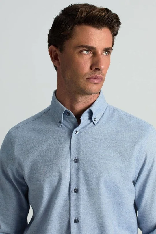 Hemington - Pamuk Kaşmir Karışım Açık Mavi Gömlek
