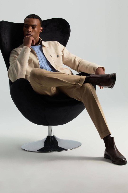 Pamuk Kaşmir Karışım Camel Relax Chino Pantolon