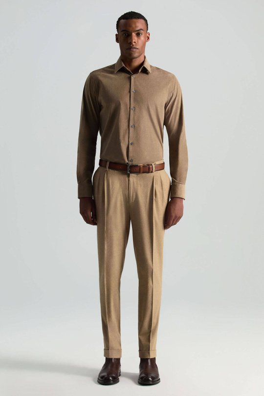 Pamuk Kaşmir Karışım Camel Relax Chino Pantolon
